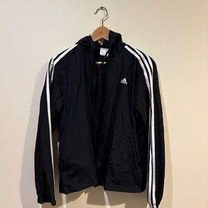 adidas Black Windbreaker Jacket with White Stripes